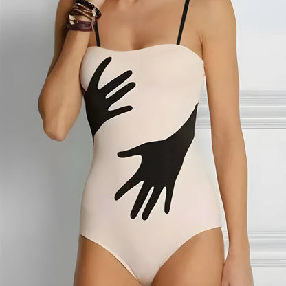 Women's one-piece bikini swimsuit with gauze skirt in polyester for beach swimming