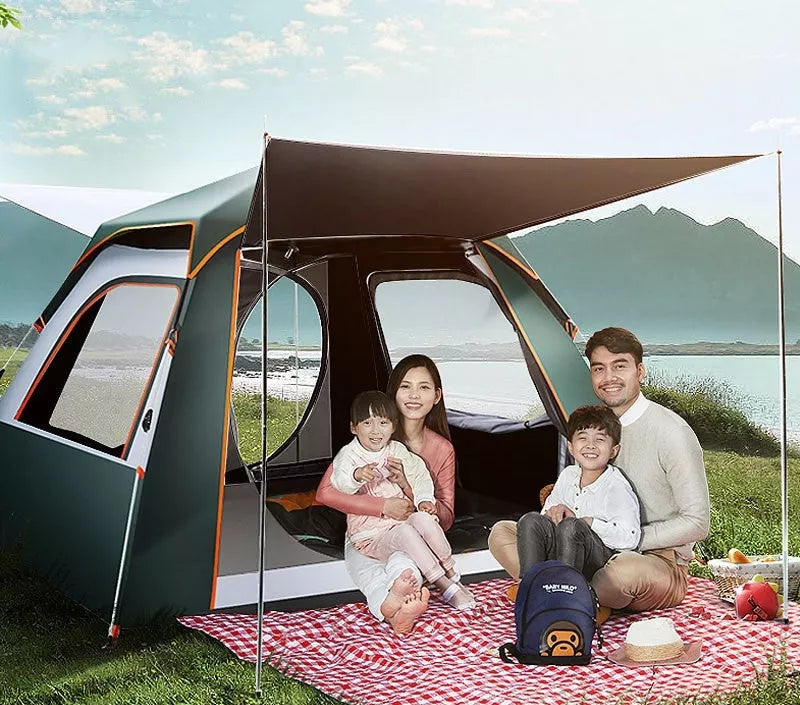 Foldable automatic thickening sunscreen camping tent with fiberglass poles for outdoor adventures