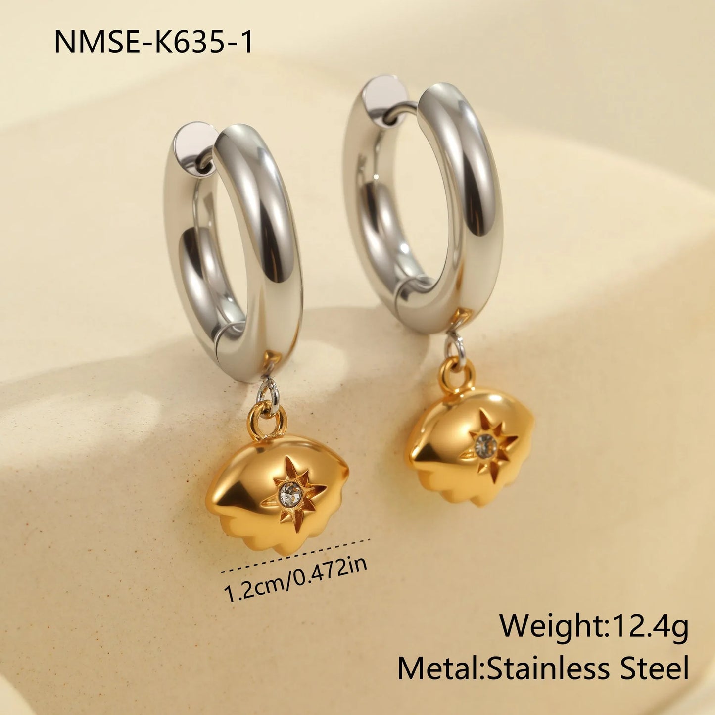 Stainless steel Christmas tree earrings with 18K gold electroplating in heart and star shapes