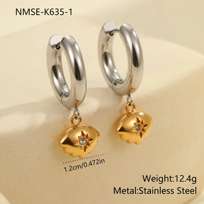 Stainless steel Christmas tree earrings with 18K gold electroplating in heart and star shapes