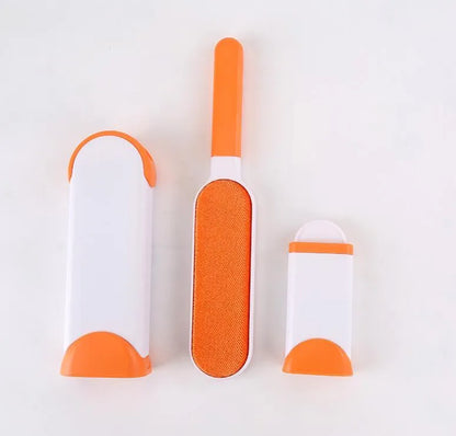 Blue reusable pet hair removal comb with sticky brush and self-cleaning base for sofas.