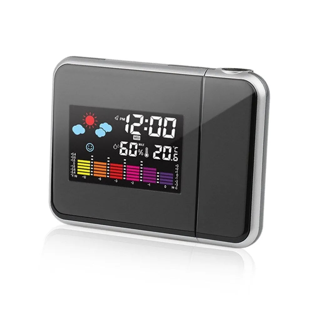 Black digital projection alarm clock with temperature humidity display