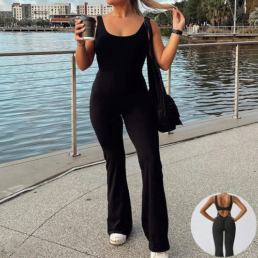 Slim fit backless jumpsuit for yoga and exercise in various colors