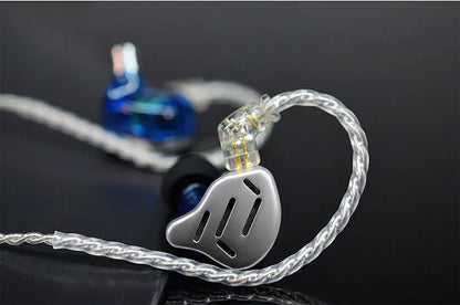 KZ ZAX hybrid driver in-ear headphones in Black or Silver blue with 3.5mm L-bend plug