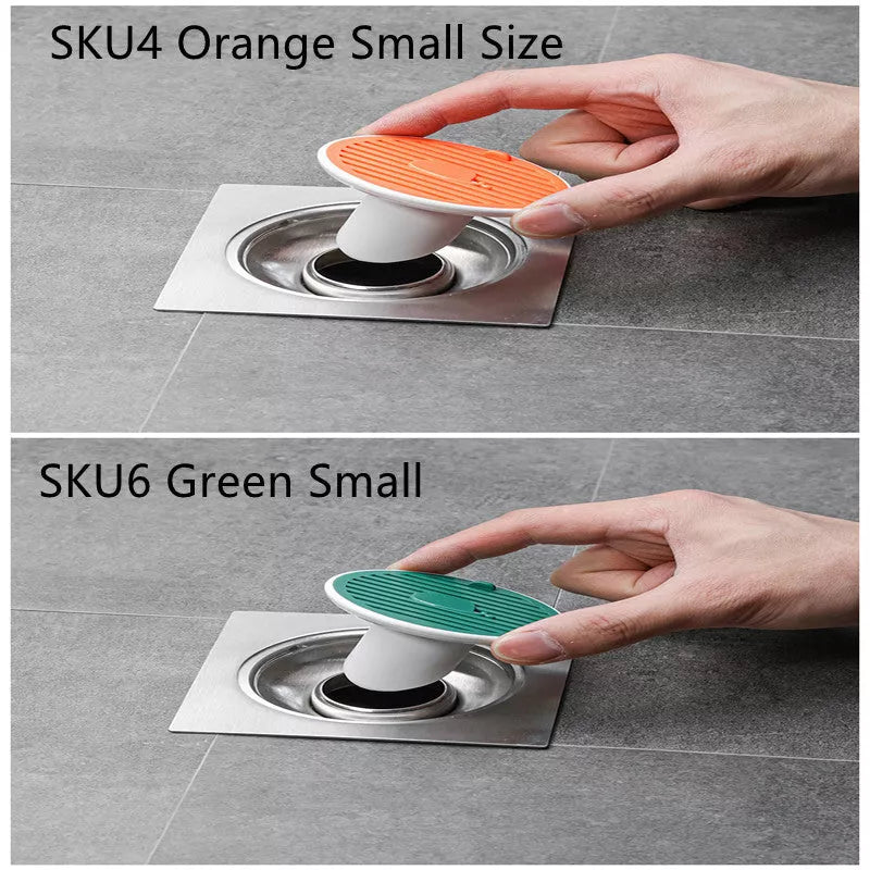 Whale Magnetic Suction Floor Drain Cover in white, orange, or green, blocking sewer odors with a tight seal