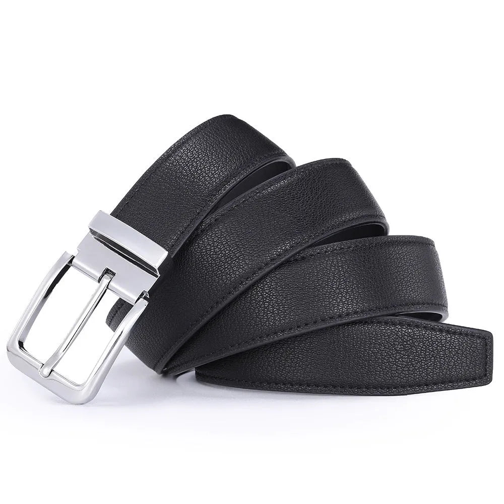 Men's brown leather belt with alloy buckle showing water drop embossed pattern