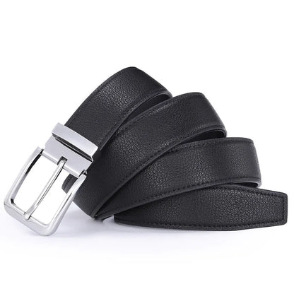 Men's brown leather belt with alloy buckle showing water drop embossed pattern