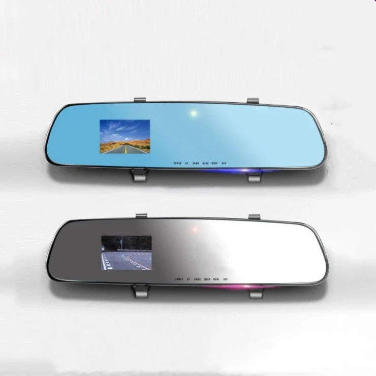 HD 1080P rearview mirror driving recorder with motion detection, rear-view mirror design, and wide-angle lens for enhanced road safety and clear video recording
