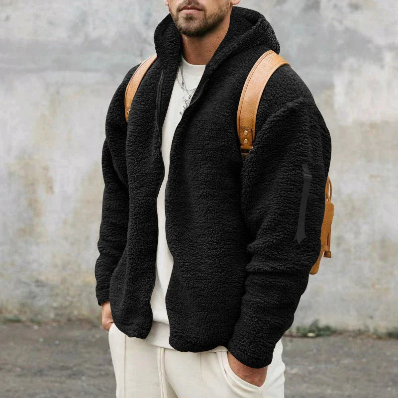 Cozy hooded fleece jacket in a variety of classic colors for men's autumn and winter wear