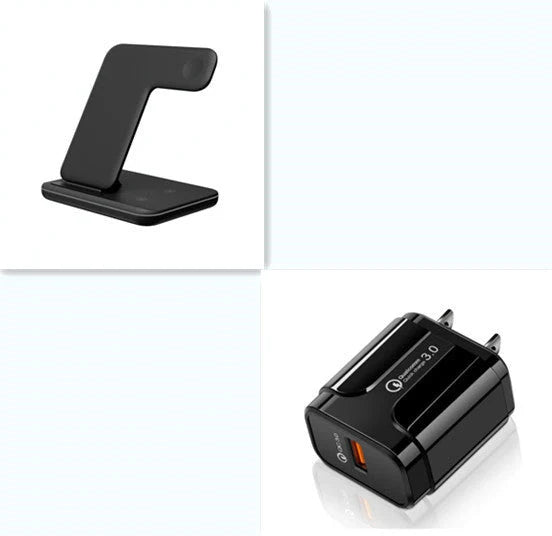 3-in-1 wireless charger for phone, watch, and headset in black and white