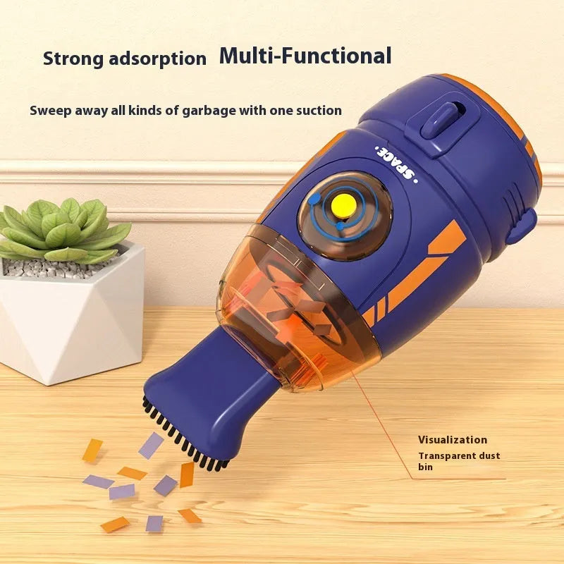 USB-powered handheld desktop vacuum cleaner in blue colour cleaning computer keyboard