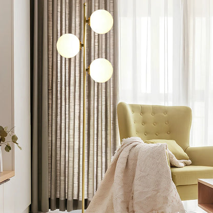 Vertical aluminium alloy floor lamp with gold finish and glass elements, 155cm height