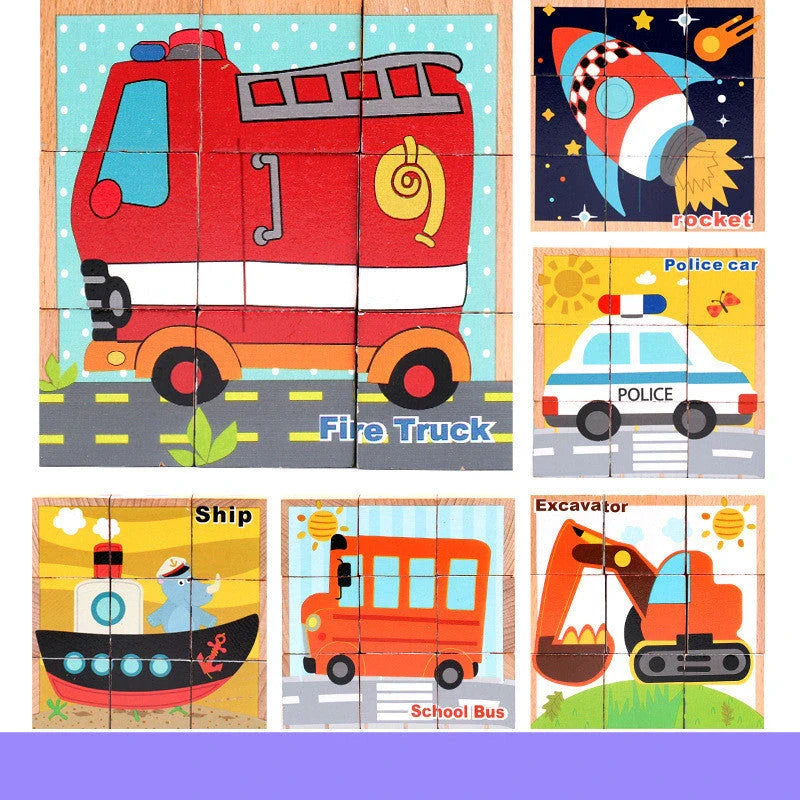 Premium 3D wooden puzzle cubes with vibrant patterns for educational and cognitive development in children