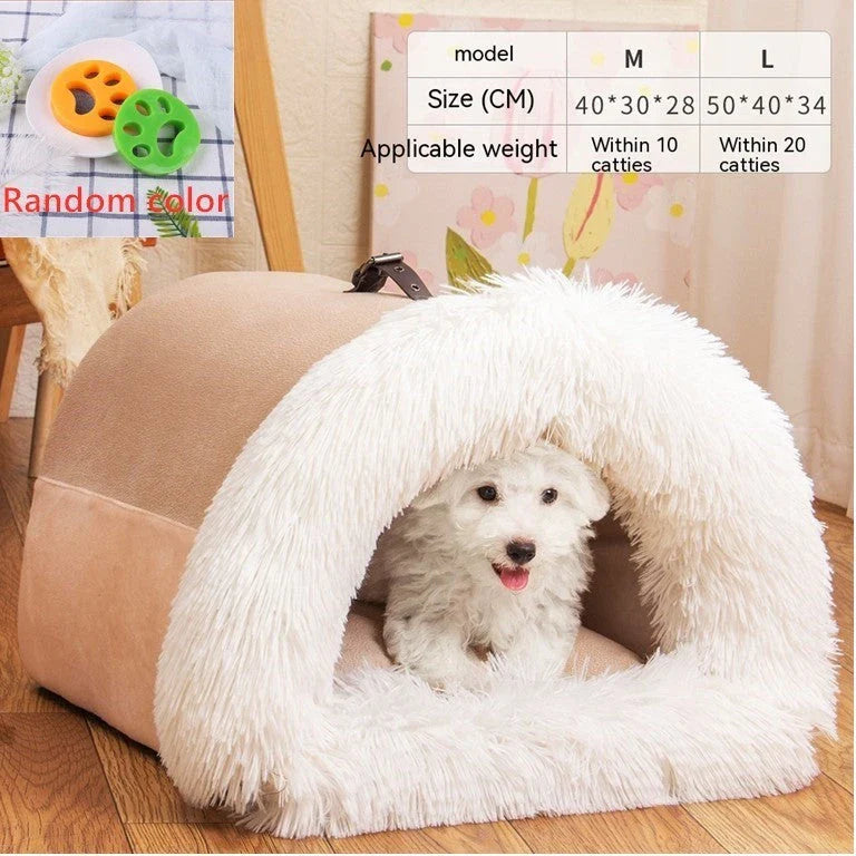 Cozy Canine Retreat: Portable Plush Pet Nest with Semi-Enclosed Design for Autumn and Winter
