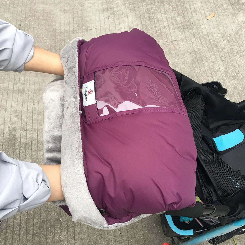 Baby stroller warm gloves with cell phone pocket in various colors