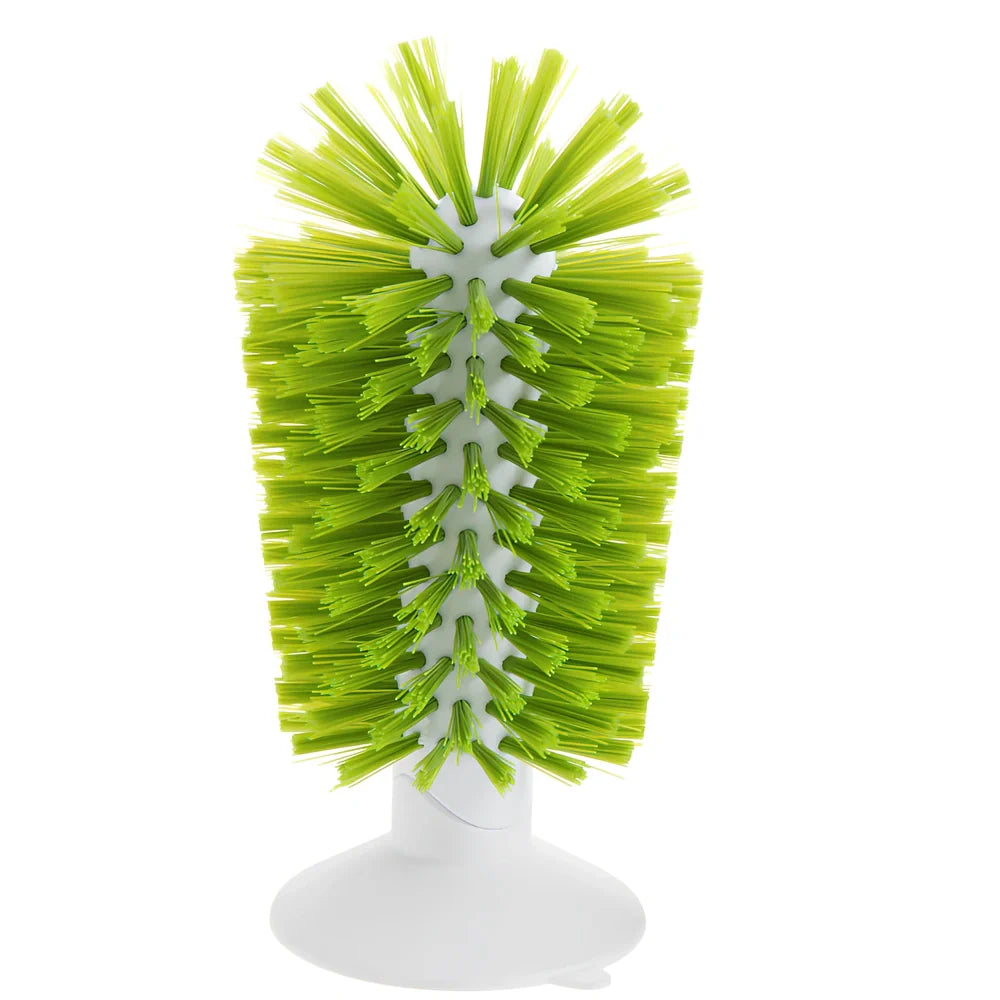 Grey suction cup kitchen brush, 16.5cm long with PV bristles for cup scrubbing, 0.132kg PP+PV+TPR build