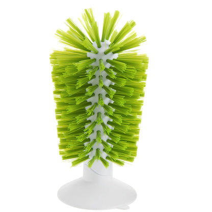 Grey suction cup kitchen brush, 16.5cm long with PV bristles for cup scrubbing, 0.132kg PP+PV+TPR build