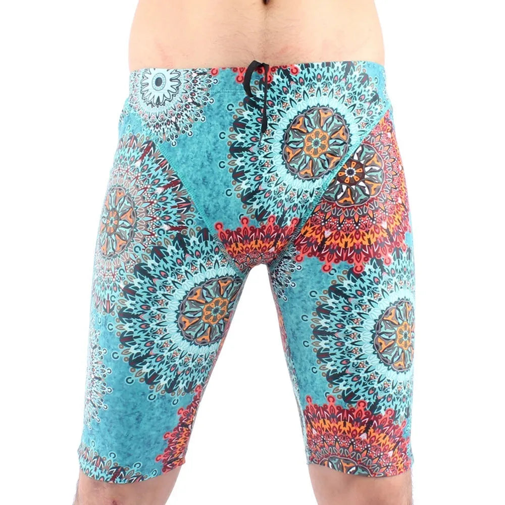 Men's green quick-drying swimming trunks with five-point fashion design and anti-embarrassment fit