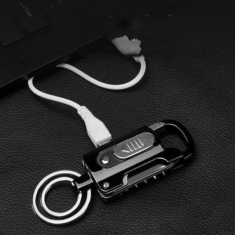 Multi-functional keychain charging lighter in zinc alloy, 10cm, ice surface finish, five colour options
