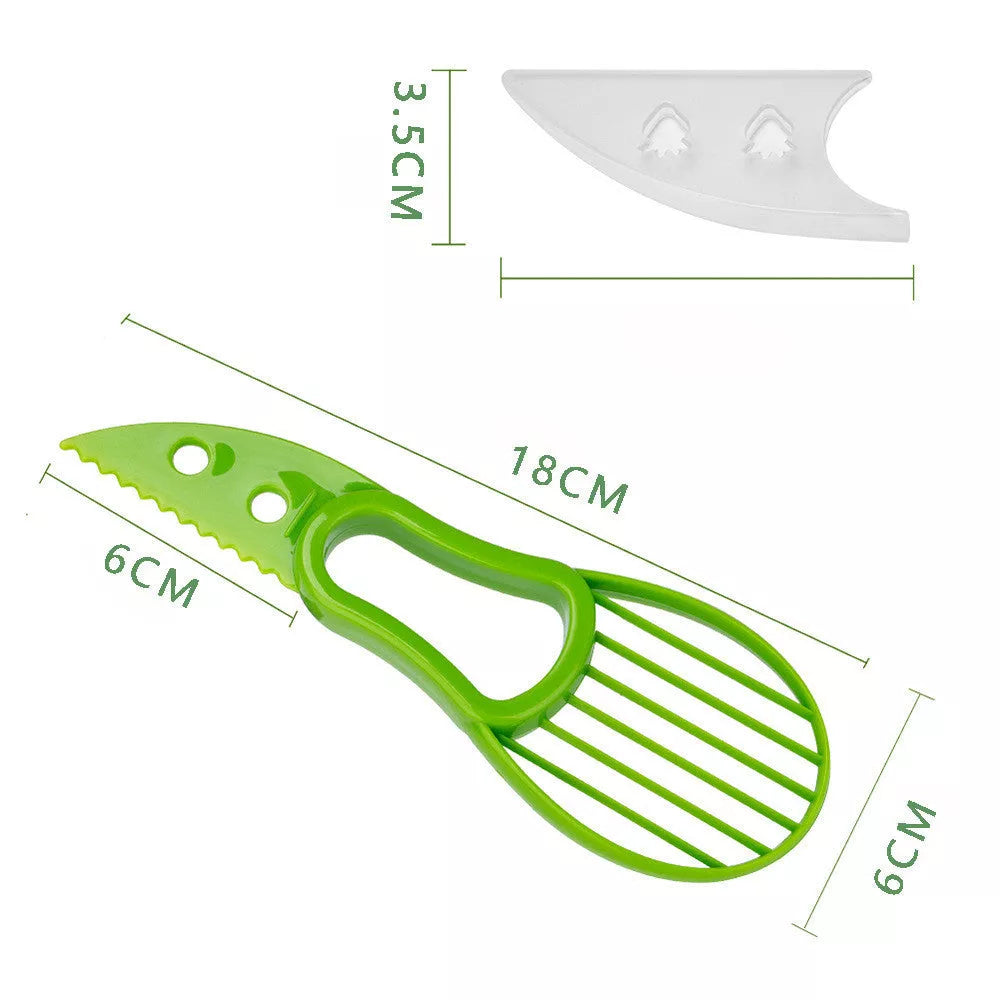Multifunctional avocado knife in green and orange for slicing and peeling fruits