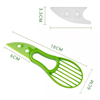 Multifunctional avocado knife in green and orange for slicing and peeling fruits