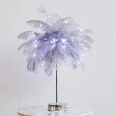 Chic Feather Lamp with soft, glowing light and fluffy feather design for elegant tabletop decor