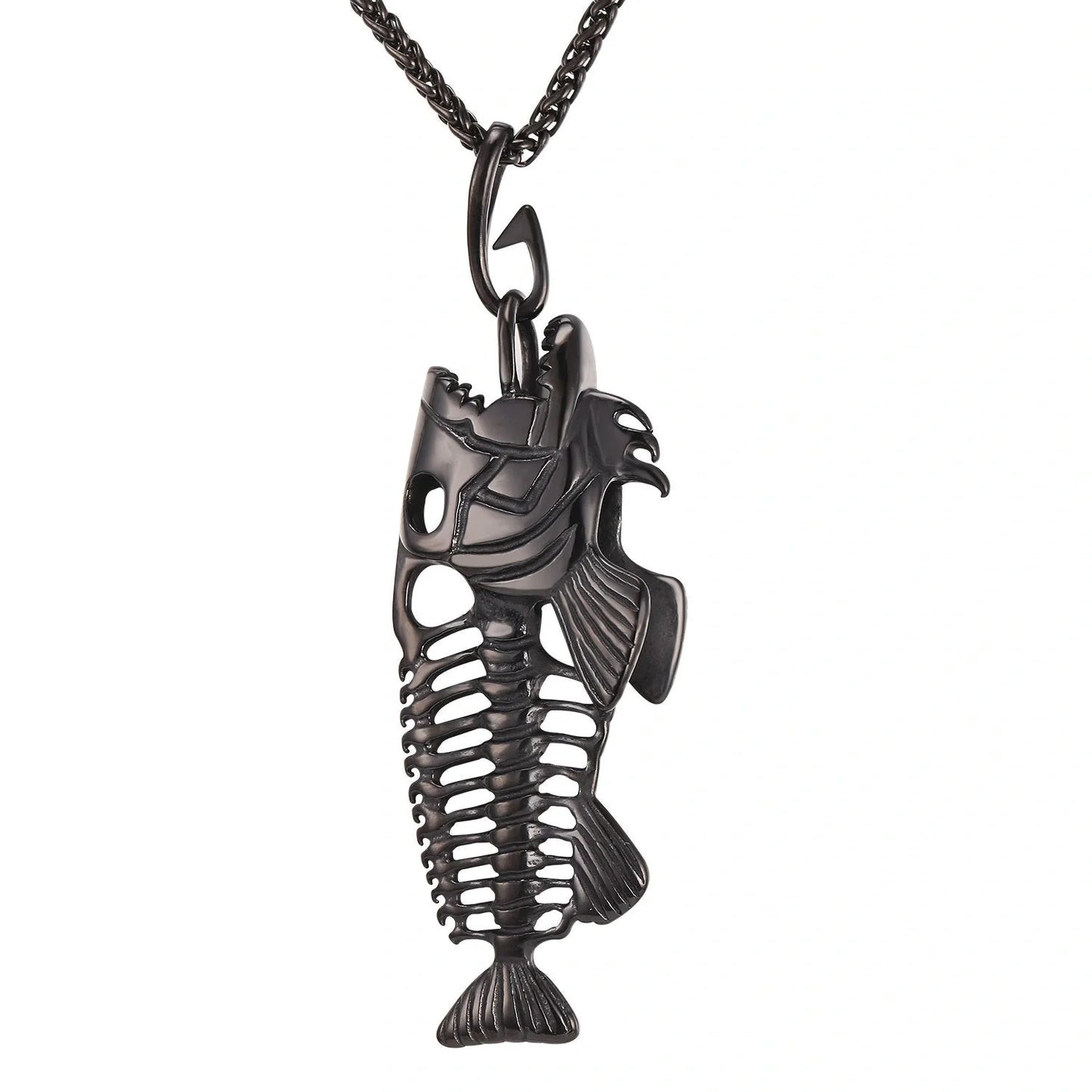 316L stainless steel fish bone necklace with gold plating, available in golden, steel color, and black