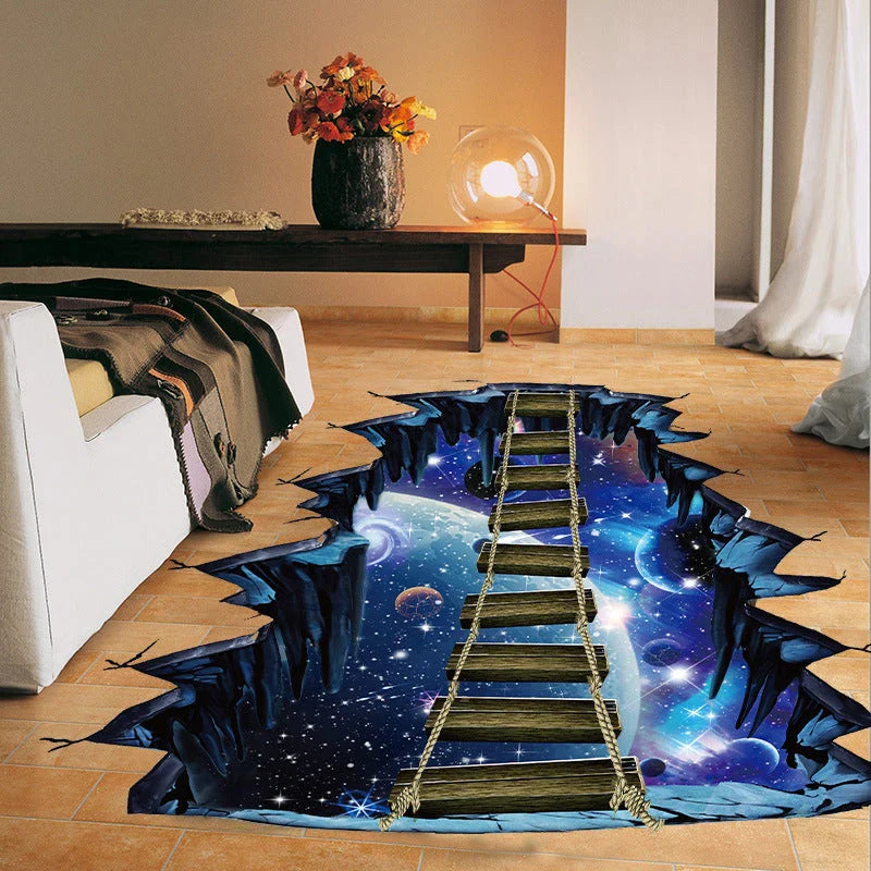 Vibrant 3D wall decal with a cosmic universe and suspension bridge design, perfect for home decor and customization