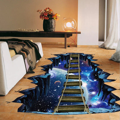 Vibrant 3D wall decal with a cosmic universe and suspension bridge design, perfect for home decor and customization