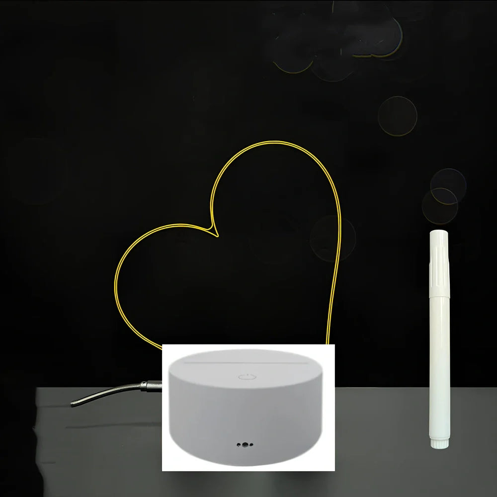 3D acrylic LED message board with touch controls showing illuminated writing on 3.5mm thick surface