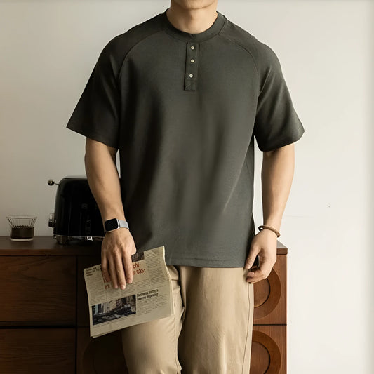 Casual pullover top with terry texture fabric in smoky gray colour showing raglan sleeve design