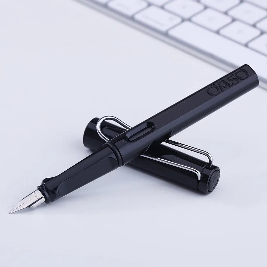 A multicolour ink sac pen with a 0.5mm steel nib and plastic body, shown with F and EF tip options.