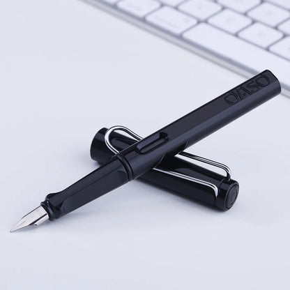 A multicolour ink sac pen with a 0.5mm steel nib and plastic body, shown with F and EF tip options.