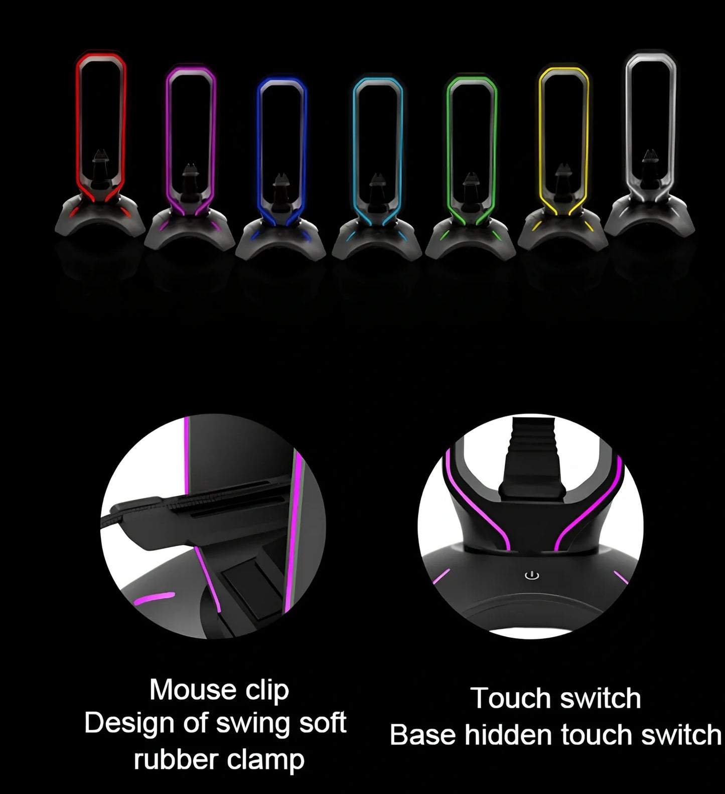 RGB gaming headphone stand measuring 252.5mm with USB connection and multiple colour options