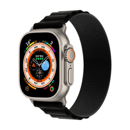 Alpine nylon watch band with metal head grain in 38/40/41mm and 42/44/45/49mm, Starlight, Black, Green, Orange and Grey options