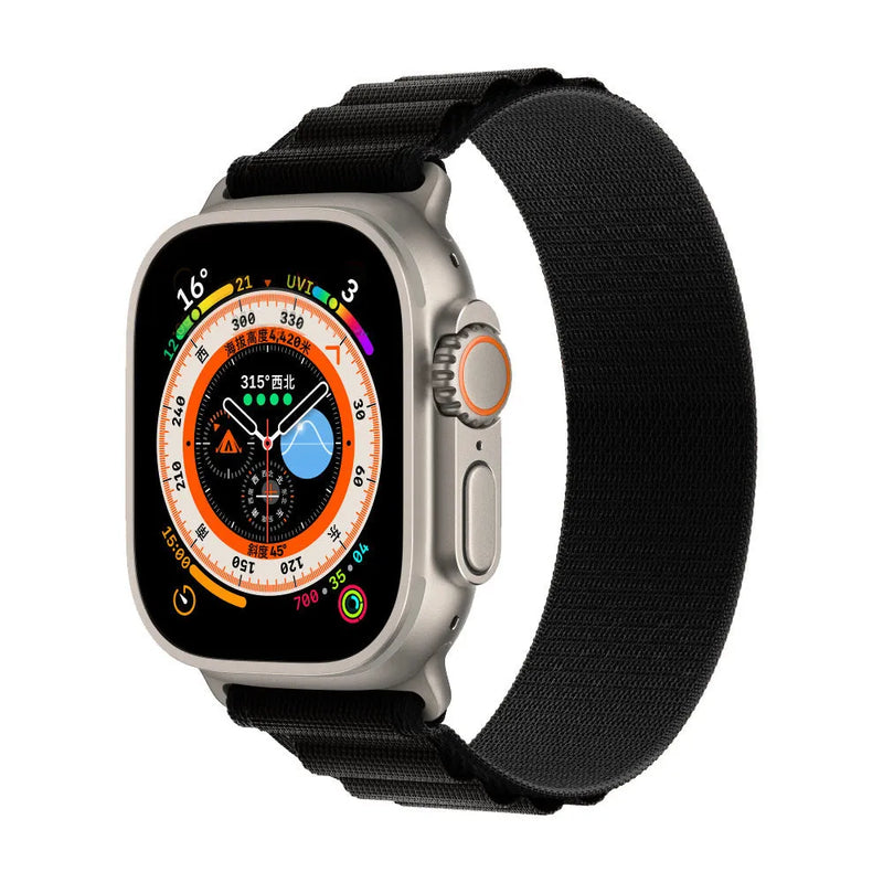 Alpine Nylon Watch Band with Metal Head Grain in 38/40/41mm and 42/44/45/49mm Sizes, Starlight, Black, Green, Orange, Grey, Two-Tone Options for Smartwatch Daily Wear and Outdoor Use