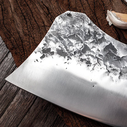 Professional chef knife with 20cm stainless steel blade and antique wenge wood handle with copper nails