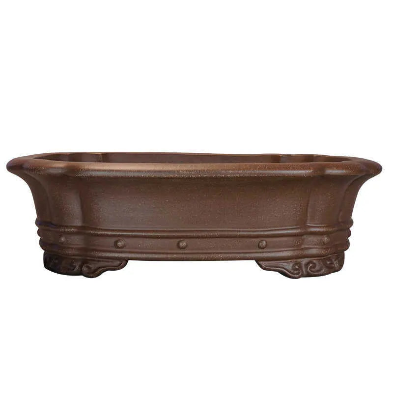 Handmade purple clay rectangular flower pot with antique finish, dimensions 51x41x14cm