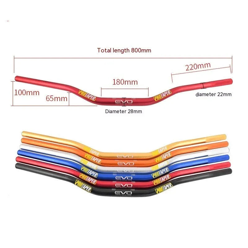 Aluminium alloy scrambling motorcycle handlebar, 28mm diameter, 80cm wide, 10cm rise, in EVO orange finish.