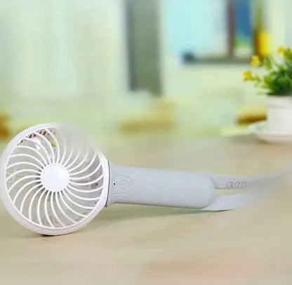 Blue portable USB rechargeable hand fan with 200mm blades and LED light function