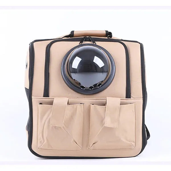 Pet space backpack in beige, PVC and Oxford cloth, 38x26x38cm, for cats and small pets up to 13kg