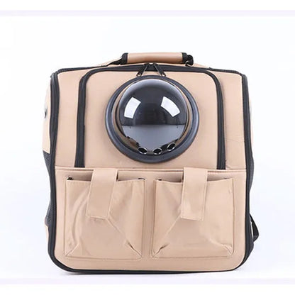 Pet space backpack in beige, PVC and Oxford cloth, 38x26x38cm, for cats and small pets up to 13kg