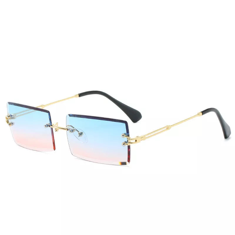 Rimless cut edge square sunglasses with PC lenses for UV protection