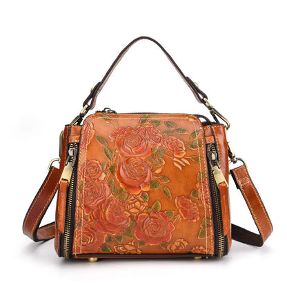 Genuine leather women's shoulder bag in vertical square shape with multiple interior pockets