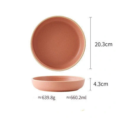 Pure Color Matte Ceramic Plate Set in pink, grey, white, and blue