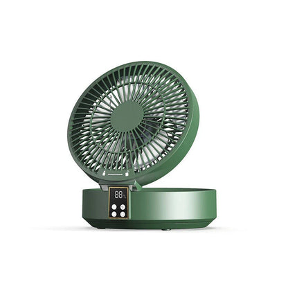 Rechargeable USB desk and wall-mounted fan with folding design, adjustable wind speeds, and warm ambient nightlight