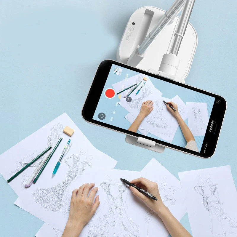 Versatile mobile phone broadcast stand with adjustable height, 360-degree rotation, and dimmable LED fill light for content creation