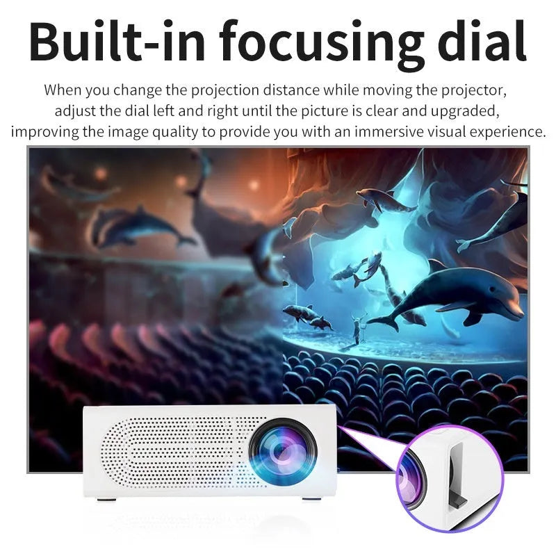 Black or white portable mini projector with mobile phone wired connection and international power adaptors