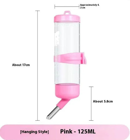 Green plastic ball kettle pet water feeder with leak-proof metal ball valve, shown alongside yellow, pink, white, and sky blue colour options.