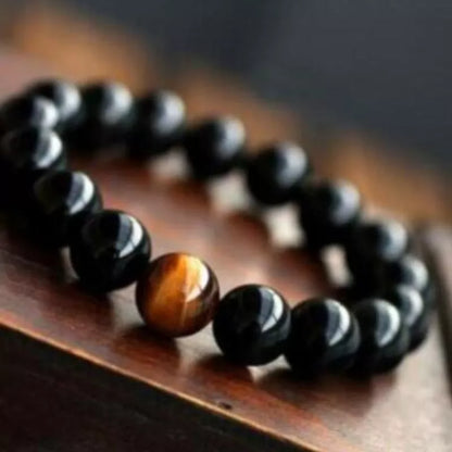 Natural Black Onyx and Tiger Eye Energy Bracelet with elastic rope